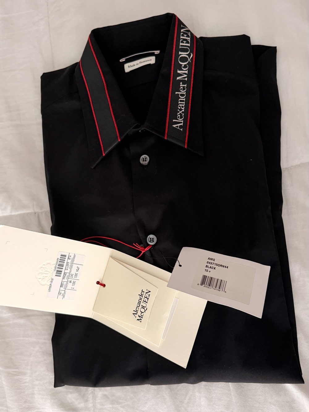 Alexander McQueen Black Dress Shirt with Logo-Trim Collar